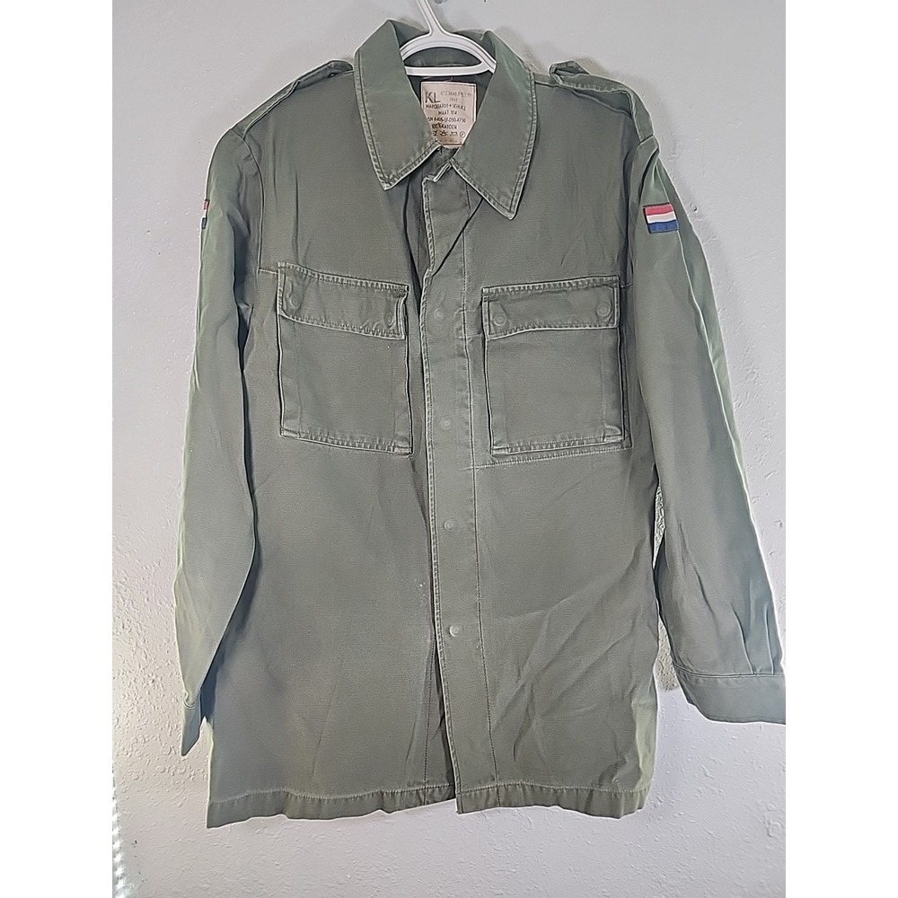 Vintage Dutch Army Jacket 104 Mens Large Green Field Shirt 100% Cotton 91 Harke